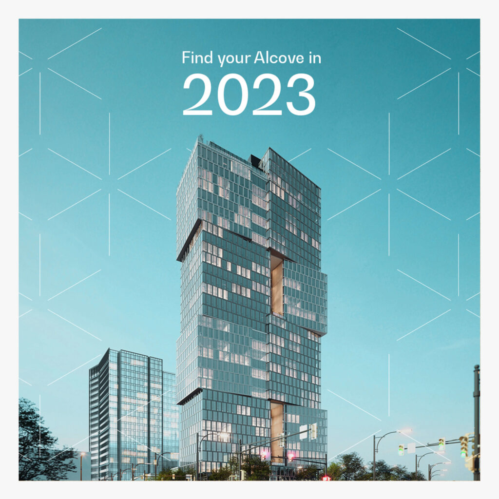 social media design highlighting exterior architecture of skyscaper for downtown nashville multifamily apartment by ST8MNT